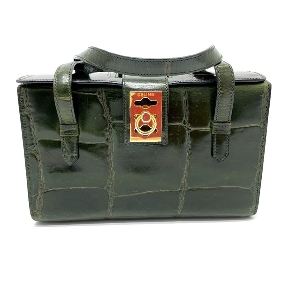 CELINE Crocodile Embossed Vanity Box Handbag in Green Leather for Women - Picture 1 of 12